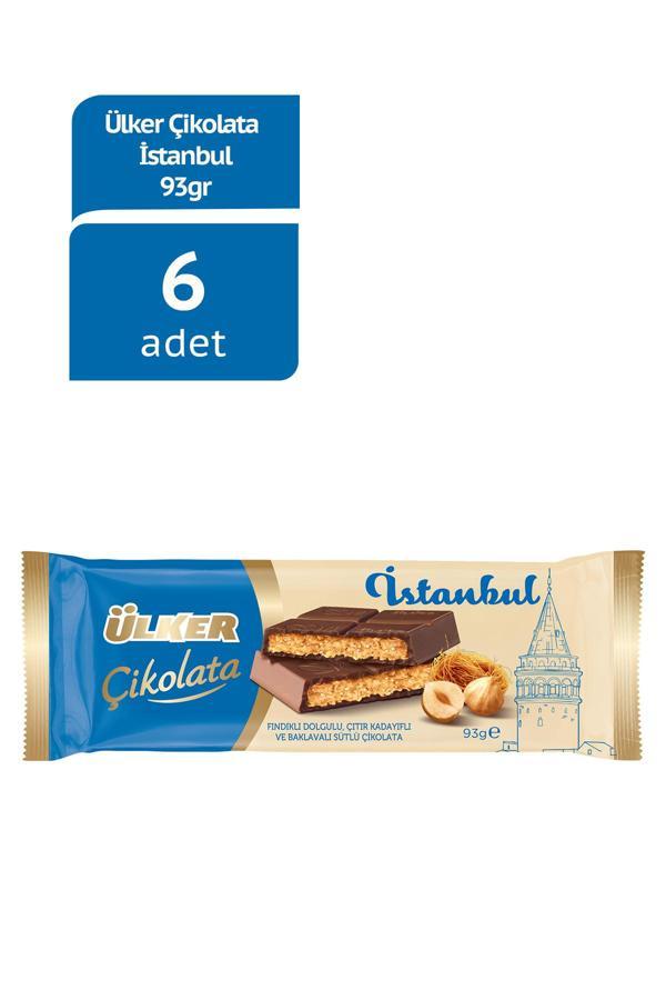 Çikolata İSTANBUL - Fındıklı Dolgulu, Çıtır Kadayıflı ve Baklavalı Çikolata - 93 gram - 6 Adet - Image 1