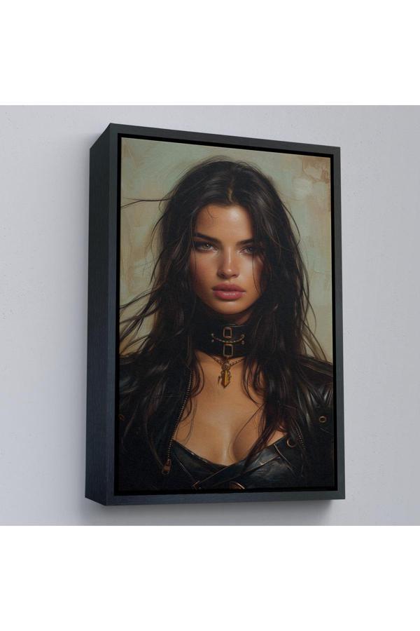 Ahşap Çerçeveli Esmer Latin Güzeli Kadın Tablosu-7779 - Image 1