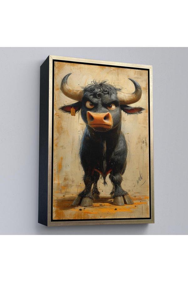 Ahşap Çerçeveli Agresif Boğa Tablosu-7810 - Image 1