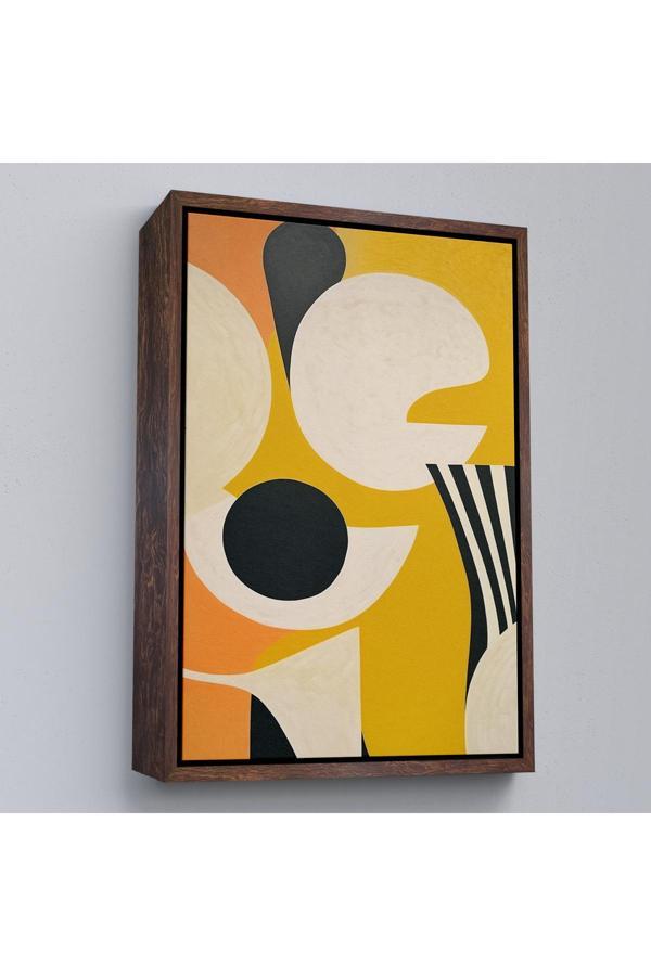 Ahşap Çerçeveli Sarı Siyah Tonlu Soyut Tablo-7627 - Image 1