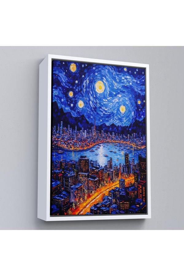 Ahşap Çerçeveli Vincent Van Gogh Tarzı New York Manzara Tablosu-7700 - Image 1