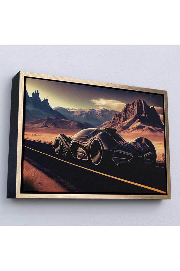 Ahşap Çerçeveli Çöldeki Spor Araba Tablosu-7274 - Image 1