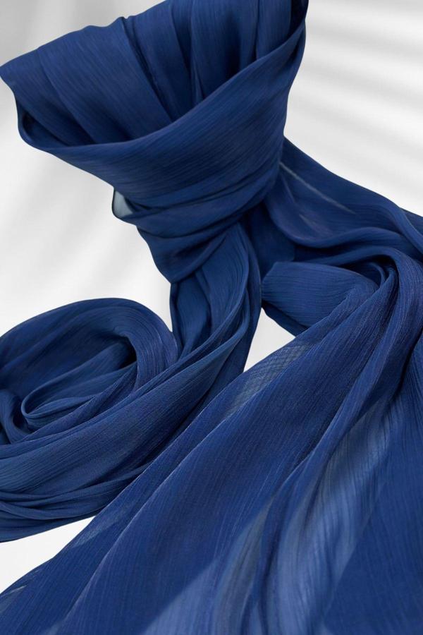 Saten Dokulu Janjan Abiye Şal 75x180cm Lacivert - Image 1