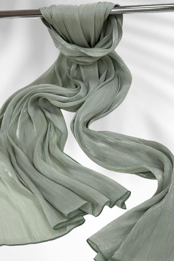 Saten Dokulu Janjan Abiye Şal 75x180cm Mint - Image 1