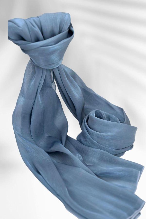 Saten Dokulu Janjan Abiye Şal 75x180cm İndigo - Image 1