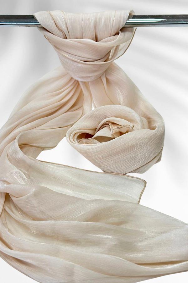 Saten Dokulu Janjan Abiye Şal 75x180cm Ekru Krem - Image 1