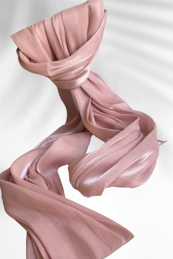 Saten Dokulu Janjan Abiye Şal 75x180cm Pudra - Image 1