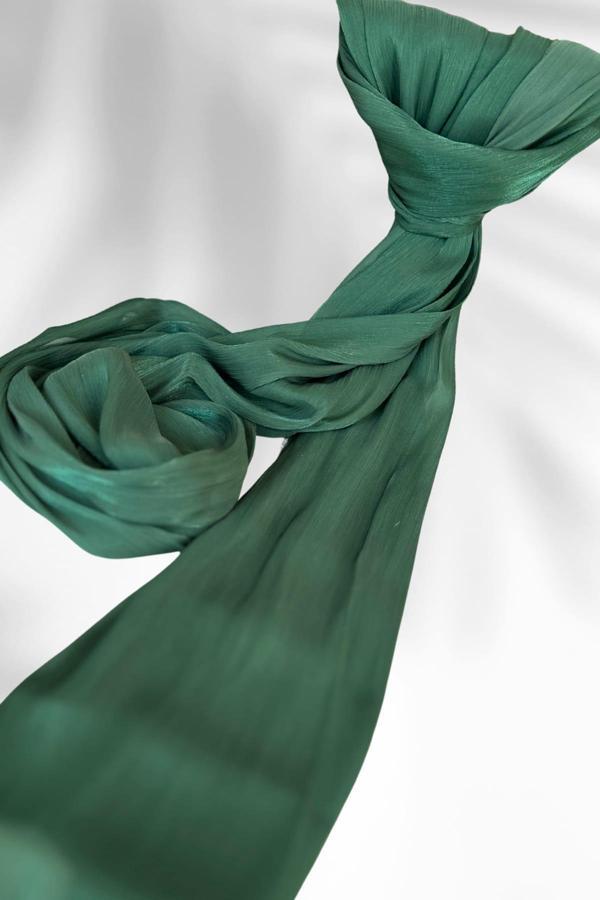 Saten Dokulu Janjan Abiye Şal 75x180cm Zümrüt - Image 1
