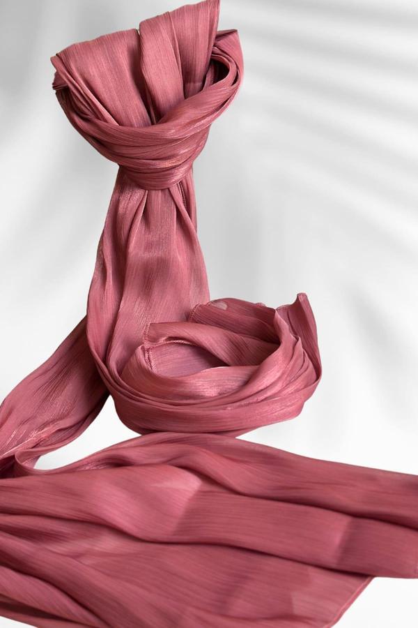 Saten Dokulu Janjan Abiye Şal 75x180cm Gül Kurusu - Image 1