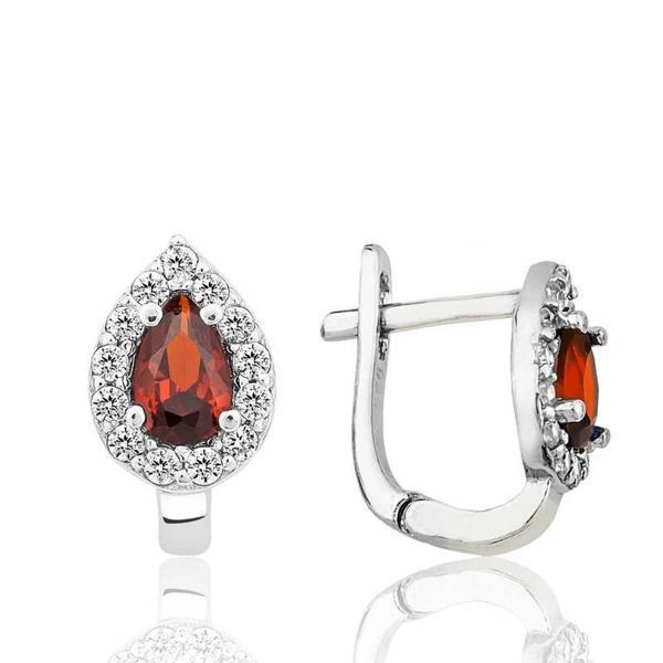 Supertrend Gümüş Kırmızı Taşlı Damla J Kadın Küpe - Image 1