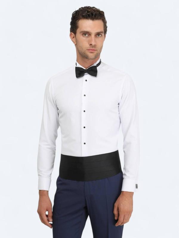 Beyaz Düz Slim Fit Duble Manşet Ata Yaka Smokin Gömlek - Image 1