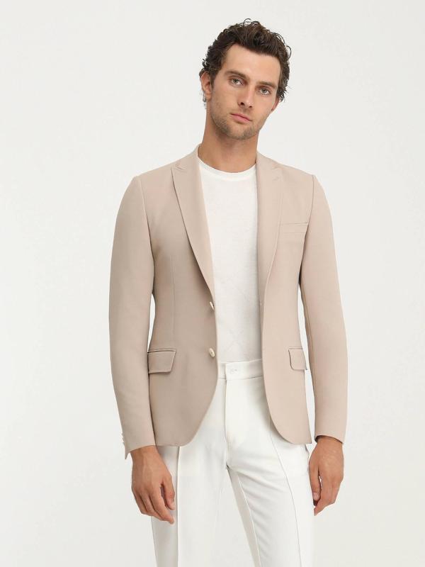 Bej Düz Slim Fit Ceket - Image 1