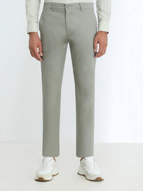 Açık Haki Düz Dokuma Slim Fit Casual Pamuk Karışımlı Pantolon - Image 1