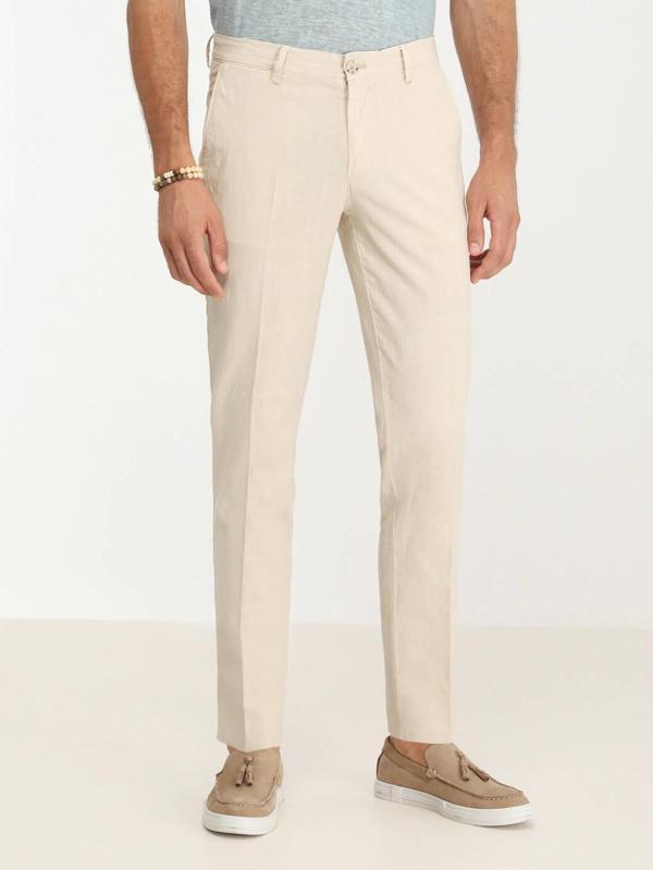 Bej Dokuma Slim Fit Casual Pamuk Karışımlı Pantolon - Image 1