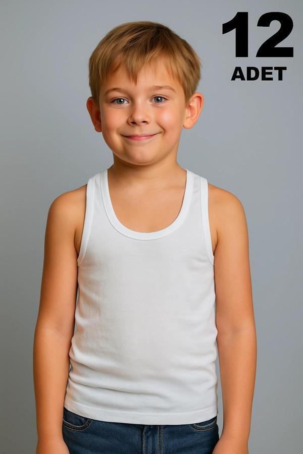 Erkek Çocuk Atleti %100 Pamuk Oval Yaka 12'li Paket - Image 1