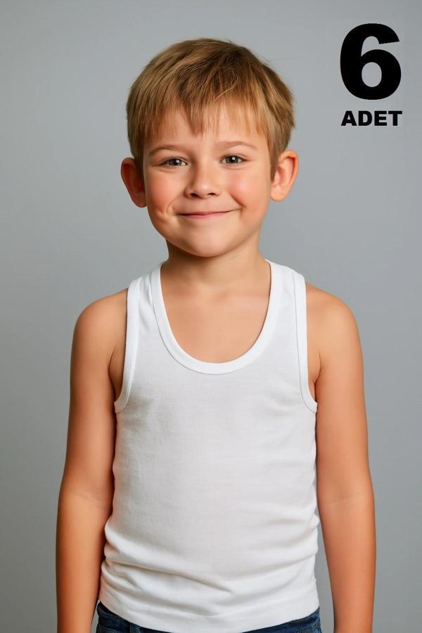 Erkek Çocuk Atleti %100 Pamuk Oval Yaka 6'lı Paket - Image 1