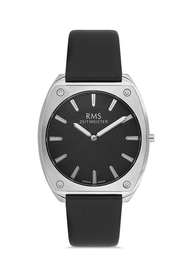 Rms Zeitmeister RMS.1.AG1636.03 Safir Camlı Deri Kordon Çelik Kasa 5 ATM Suya Dayanıklı Siyah Renk Erkek Kol Saati - Image 1