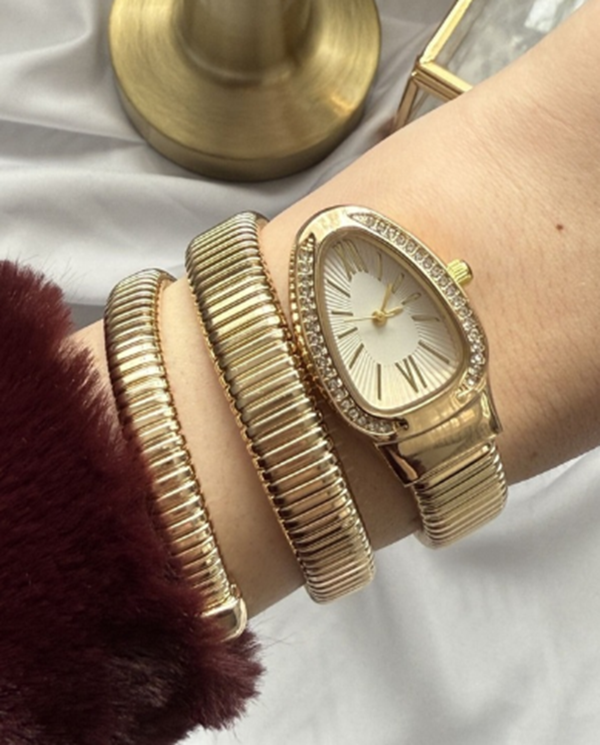 Gold Taşlı Yılan Model Saat Altın Renk-C20 - Image 1