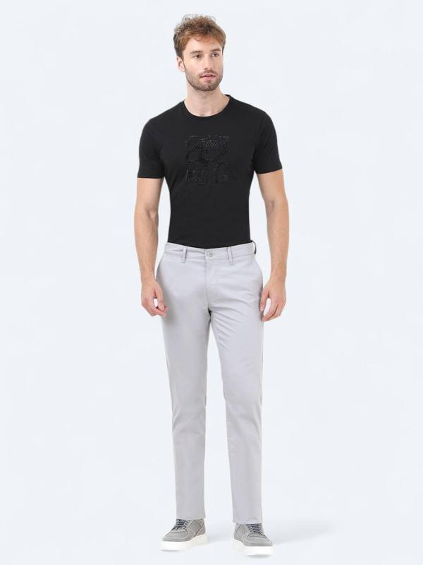 Açık Gri Düz Dokuma Slim Fit Casual Pamuk Karışımlı Pantolon - Image 1