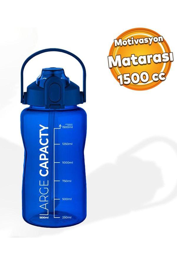 Sağlıklı Polikarbon 1.5 Litre Büyük Kapasiteli Su Matarası Pipetli Suluk Mavi - Image 1