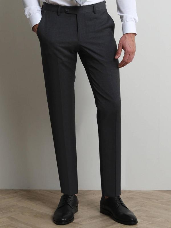Antrasit Düz Dokuma Slim Fit Klasik Yün Karışımlı Pantolon - Image 1