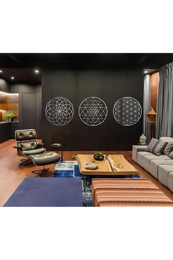 Numa Concept Yaşam Çiçeği 3'Lü Tablo Mdf Üzeri Gümüş Pleksi Duvar Dekorasyon 30X30 Cm - Image 1