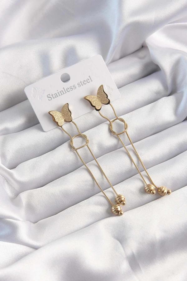 316L Çelik Altın Renk Sallantılı Düğüm Model Kelebek Küpe - TJ-BKP9496 - Image 1