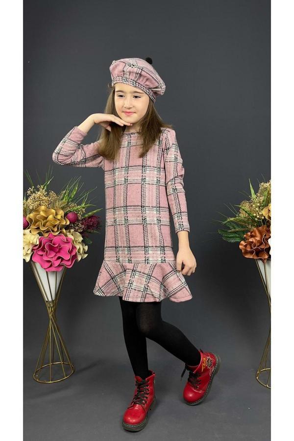 Mnk Baby&Kids Kız Çocuk Şapkalı Kışlık Uzun Kol Elbise Mnk0412 Pembe - Image 1