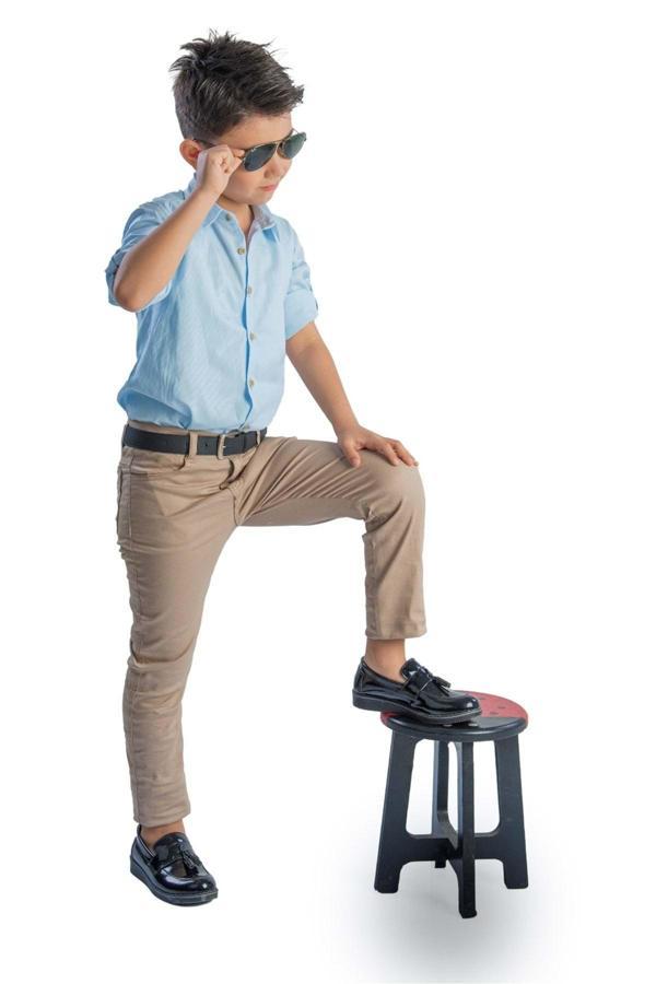 Mnk Baby&Kids Tarz Gömlek Gabardin Pantolon Erkek Çocuk Takım Mnk0422 Mavi - Bej - Image 1