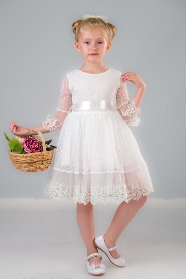 Mnk Baby&Kids Dream Luxury Dantel Kız Çocuk Elbise 0327 Beyaz - Image 1