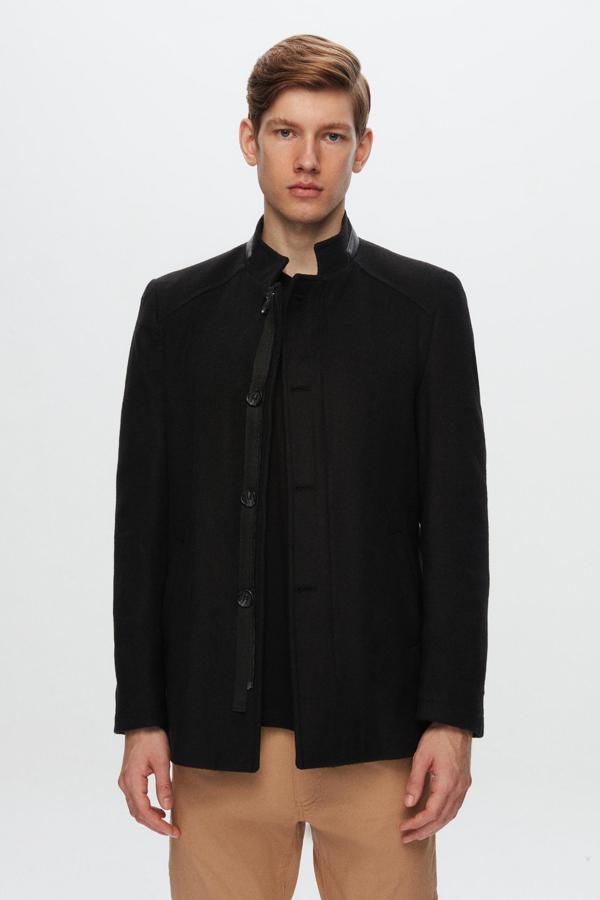 D's Damat Regular Fit Siyah Dik Yaka Kaşe Kaban - Image 1