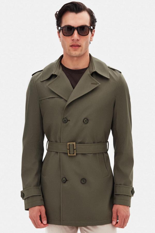 D's Damat Regular Fit Koyu Haki Apoletli Beli Kemerli Pardösü/Trenckot - Image 1