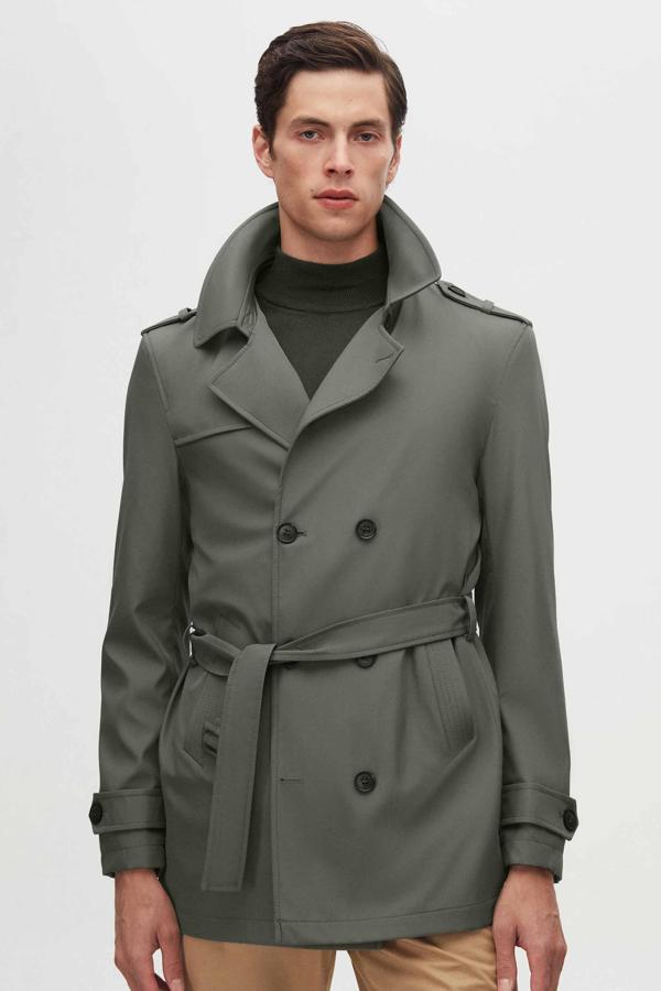 D's Damat Regular Fit Haki Apoletli Beli Kemerli Pardösü/Trenckot - Image 1