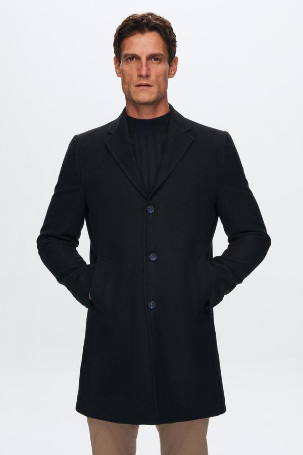 Ds Damat Regular Fit Lacivert Mono Yaka Kaşe Kaban - Image 1