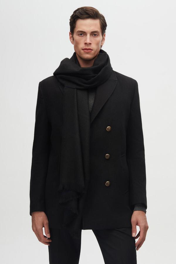 D's Damat Regular Fit Siyah Kruvaze Denizci Metal Düğme Detaylı Kaşe Kaban - Image 1