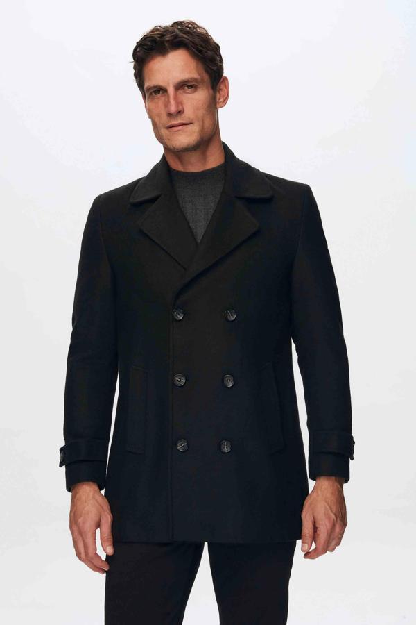 D's Damat Regular Fit Siyah Mono Yaka Kruvaze Kaban - Image 1