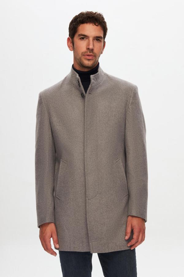 D's Damat Regular Fit Gri Hakim Yaka Kaşe Kaban - Image 1