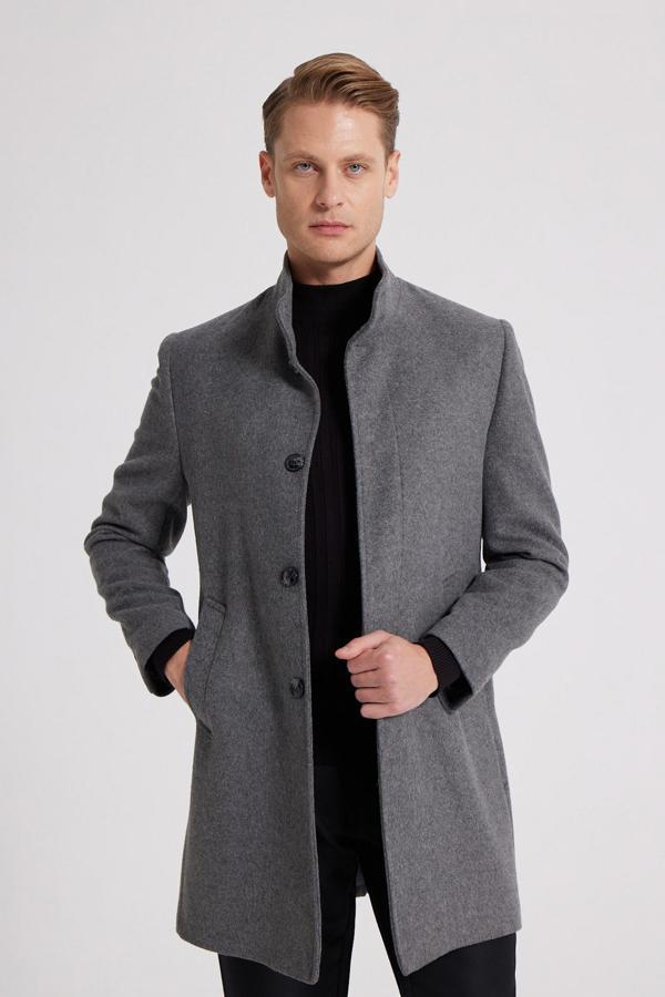 D's Damat Regular Fit Antrasit Hakim Yaka Kaşe Kaban - Image 1