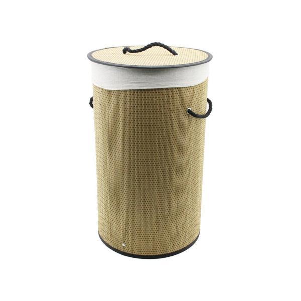 YUVARLAK HASIR - AHŞAP KİRLİ ÇAMAŞIR SEPETİ 37X60CM SEYYAR KAPAKLI İÇİ BEZLİ İP KULPLU (5060) - Image 1