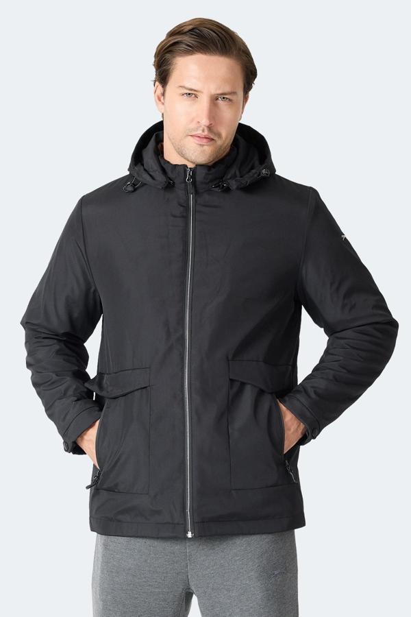 Slazenger GRAVEL Erkek Kapüşonlu Siyah Mont & Kaban - Image 1