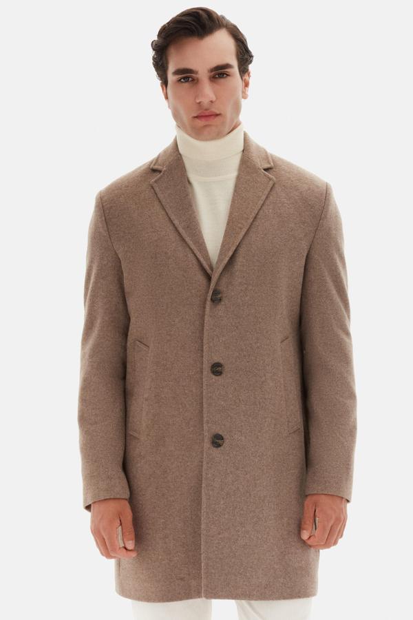 D's Damat Regular Fit Vizon Mono Yaka Kaşe Kaban - Image 1