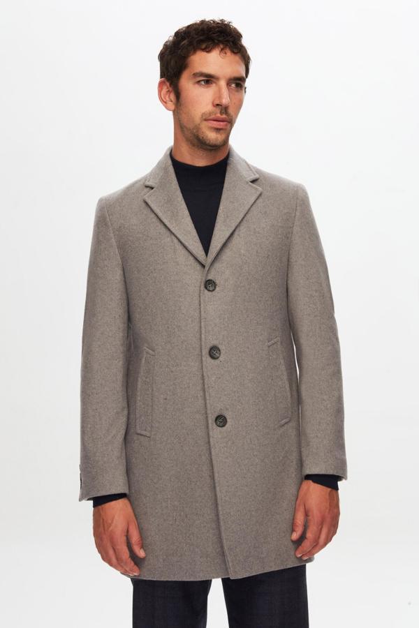 D's Damat Regular Fit Gri Mono Yaka Kaşe Kaban - Image 1