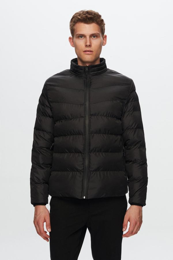 D's Damat Slim Fit Siyah Rüzgar Geçirmez Elyaf Dolgulu Şişme Mont - Image 1