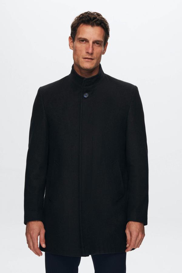 D's Damat Regular Fit Lacivert Hakim Yaka Kaşe Kaban - Image 1