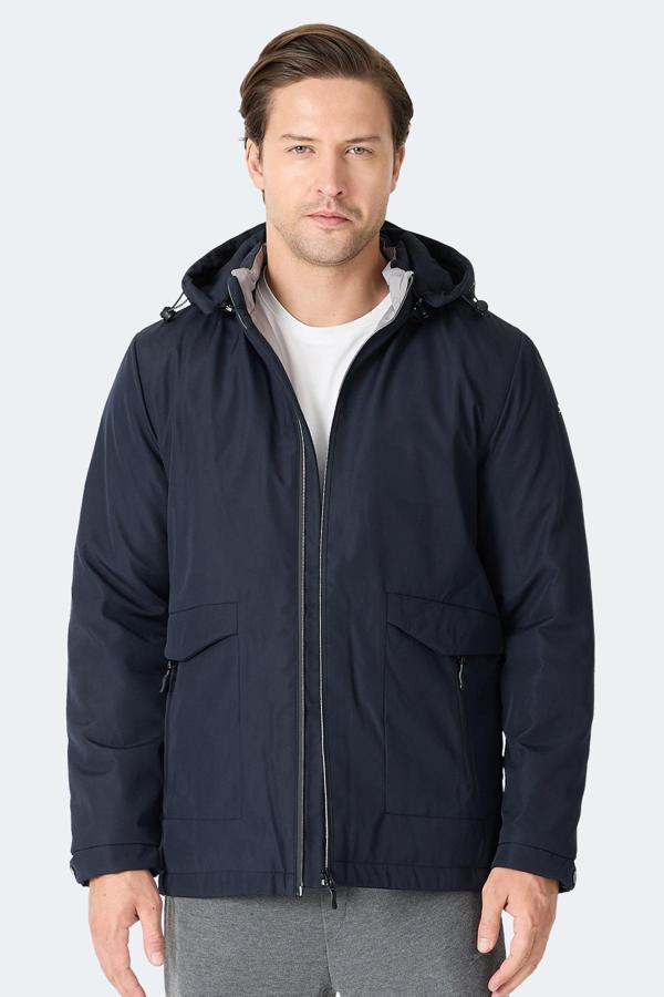 Slazenger GRAVEL Erkek Kapüşonlu Lacivert Mont & Kaban - Image 1