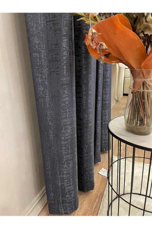 Brillant Jakar Zemin Kendinden Desenli 1/2,5 Pile Fon Perde - Antrasit Gri - Image 1