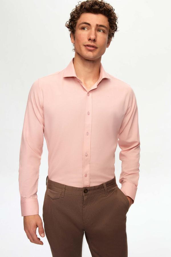 D's Damat Slim Fit Gül Kurusu Klasik Kravatlık Uzun Kol Kolay Ütülenebilir Gömlek - Image 1