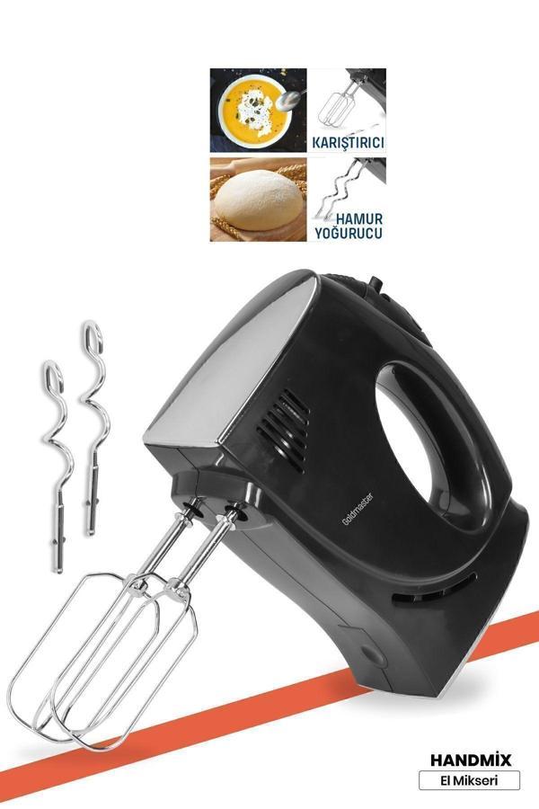 Handmix Paslanmaz Çelik Turbo Fonksiyonlu 5 Hız Ayarlı Çırpma ve Yoğurma Aparatlı El Mikseri - Image 1