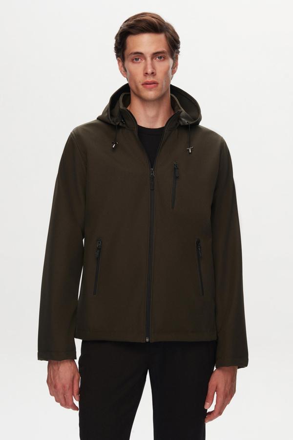 D's Damat Slim Fit Haki Çıkarılabilir Kapüşonlu İçi Polarlı Scuba Mont - Image 1