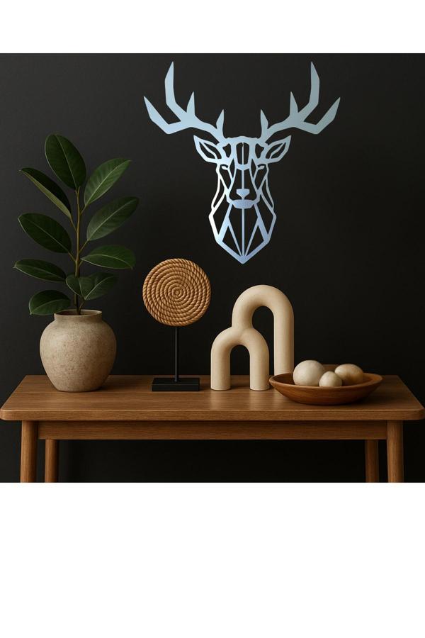 Numa Concept Geyik Kafası Mdf Üzeri Aynalı Gümüş Pleksi Lazer Kesim 40X40 Cm - Image 1